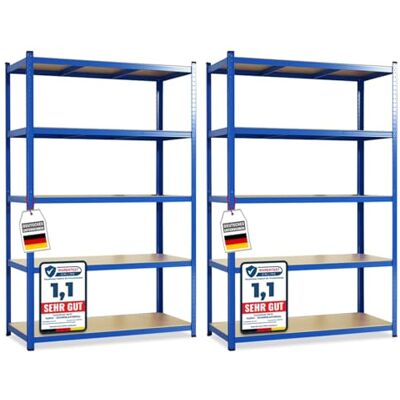 KARAT – Lot de 2 étagères Robustes Lakota pour Charges Lourdes – Étagères enfichables avec 5 tablettes réglables – Rayonnages en métal Idéal pour Cave ou Garage – Bleu, 200 x 120 x 60 cm - Publicité KARAT – Lot de 2 étagères Robustes Lakota pour Charges Lourdes – Étagères enfichables avec 5 tablettes réglables – Rayonnages en métal Idéal pour Cave ou Garage – Bleu, 200 x 120 x 60 cm - Publicité