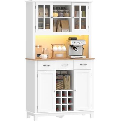 HOMCOM Buffet Haut Cuisine avec éclairage LED contrôlé App, Meuble de Rangement, vaisselier vitrine, 4 Portes, 3 tiroirs, Porte-Bouteilles, Plan de Travail, étagères réglables, 100x39,5x180 cm, Blanc - Publicité HOMCOM Buffet Haut Cuisine avec éclairage LED contrôlé App, Meuble de Rangement, vaisselier vitrine, 4 Portes, 3 tiroirs, Porte-Bouteilles, Plan de Travail, étagères réglables, 100x39,5x180 cm, Blanc - Publicité