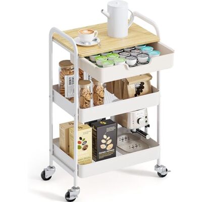 kingrack Desserte à roulettes avec Plateau en Bois, Chariot de Rangement à 3 Niveaux, Convient pour la Cuisine, la Salle de Bain, Le Salon, la Chambre, Marron - Publicité kingrack Desserte à roulettes avec Plateau en Bois, Chariot de Rangement à 3 Niveaux, Convient pour la Cuisine, la Salle de Bain, Le Salon, la Chambre, Marron - Publicité