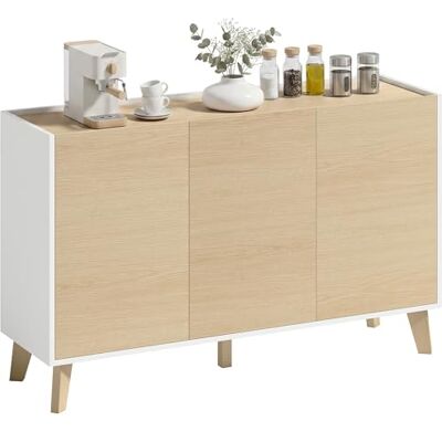 HOMCOM Buffet Cuisine, Meuble de Rangement Nordique, 3 Portes à Fermeture Douce, 6 Compartiments, Meuble TV pour Téléviseurs 50 Pouces, pour Salon et Chambre, 120x35x73,5cm, Bois Naturel et Blanc - Publicité HOMCOM Buffet Cuisine, Meuble de Rangement Nordique, 3 Portes à Fermeture Douce, 6 Compartiments, Meuble TV pour Téléviseurs 50 Pouces, pour Salon et Chambre, 120x35x73,5cm, Bois Naturel et Blanc - Publicité