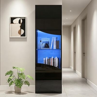 Merax Vitrine LED Noire Haute Brillante 35x50x165 cm, Meuble Vitrine Design Italien avec Portes en Verre, Armoire de Rangement Moderne avec Éclairage LED - Publicité Merax Vitrine LED Noire Haute Brillante 35x50x165 cm, Meuble Vitrine Design Italien avec Portes en Verre, Armoire de Rangement Moderne avec Éclairage LED - Publicité