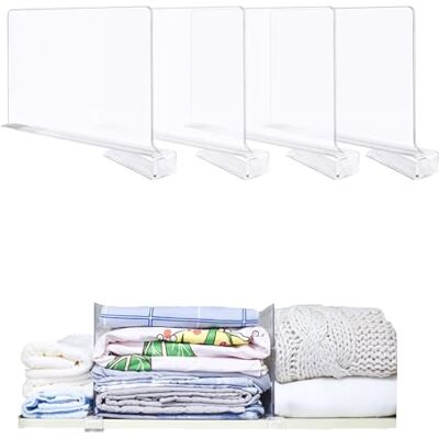 Hyacinthy 4 Pièces Separateur Etagere en Acrylique,Transparent Séparateurs d'étagère Armoire pour Chambre Cuisine, Organisateur de Placard, Rangement Placard Vetement pour Sac à Main Serviettes Livres - Publicité Hyacinthy 4 Pièces Separateur Etagere en Acrylique,Transparent Séparateurs d'étagère Armoire pour Chambre Cuisine, Organisateur de Placard, Rangement Placard Vetement pour Sac à Main Serviettes Livres - Publicité