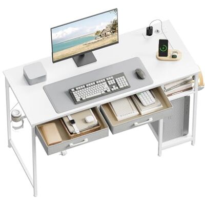WOLTU Bureau avec Prises USB et Type-C, 2 Tiroirs et 2 Étagères, Bureau d'Ordinateur avec Rangement, Porte-gobelet et Crochet, 120x51x75 cm, Blanc - Publicité WOLTU Bureau avec Prises USB et Type-C, 2 Tiroirs et 2 Étagères, Bureau d'Ordinateur avec Rangement, Porte-gobelet et Crochet, 120x51x75 cm, Blanc - Publicité