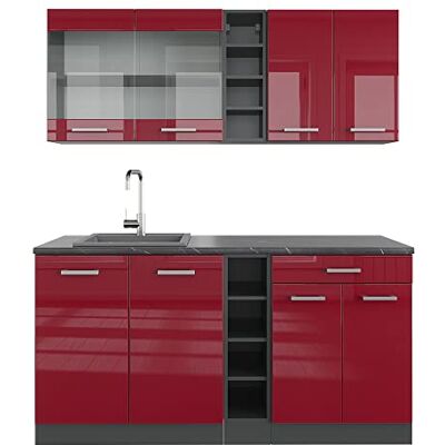 Vicco Cuisine R-Line, Rouge Brillant/Anthracite, 160cm sans PT, adapté à Une Extension individuelle avec des modules supplémentaires - Publicité Vicco Cuisine R-Line, Rouge Brillant/Anthracite, 160cm sans PT, adapté à Une Extension individuelle avec des modules supplémentaires - Publicité
