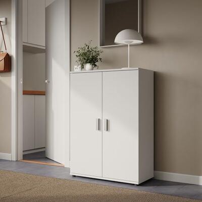 Home Collective Armoire multi-usages Buffet Blanc Avec 2 portes et 2 étagères MDF blanc Poignées chromées Fabriqué en Allemagne 75 x 104 x 35 cm - Publicité Home Collective Armoire multi-usages Buffet Blanc Avec 2 portes et 2 étagères MDF blanc Poignées chromées Fabriqué en Allemagne 75 x 104 x 35 cm - Publicité
