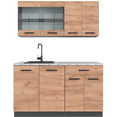 Vicco Cuisine R-Line, Chêne de Force doré, 140cm, PT Marbre, adapté à Une Extension Flexible avec d'autres modules - Publicité Vicco Cuisine R-Line, Chêne de Force doré, 140cm, PT Marbre, adapté à Une Extension Flexible avec d'autres modules - Publicité
