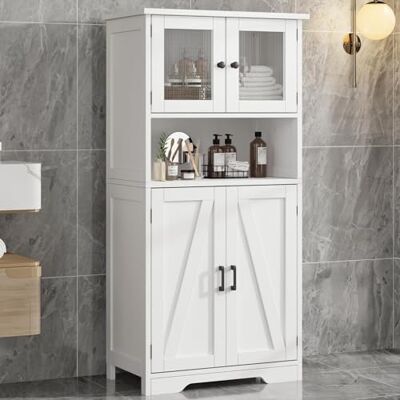 Litake Armoire de salle de bain 130 cm avec 4 portes, étagère réglable, 4 compartiments, blanche, moderne, verre dépoli, montage facile, salle de bain, cuisine, salon, bureau, Esszimm - Publicité Litake Armoire de salle de bain 130 cm avec 4 portes, étagère réglable, 4 compartiments, blanche, moderne, verre dépoli, montage facile, salle de bain, cuisine, salon, bureau, Esszimm - Publicité