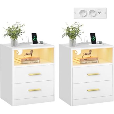 VASAGLE Custos Collection Lot de 2, Tables de Chevet avec Multiprise, LED, Tables d’Appoint avec Tiroirs, Compartiment Ouvert, 2 Prises CA, Ports USB, Blanc Nuage LET829WB01 - Publicité VASAGLE Custos Collection Lot de 2, Tables de Chevet avec Multiprise, LED, Tables d’Appoint avec Tiroirs, Compartiment Ouvert, 2 Prises CA, Ports USB, Blanc Nuage LET829WB01 - Publicité