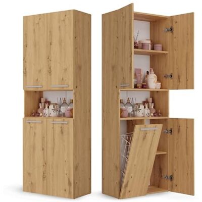 CDF Armoire Haute Salle de Bain Meuble Colonne de Salle de Bain Armoire de Rangement à 4 Portes avec Etagère Réglable pour Salon Cuisine 60x30x174 cm Chêne Artisan 1 Panier à Linge - Publicité CDF Armoire Haute Salle de Bain Meuble Colonne de Salle de Bain Armoire de Rangement à 4 Portes avec Etagère Réglable pour Salon Cuisine 60x30x174 cm Chêne Artisan 1 Panier à Linge - Publicité