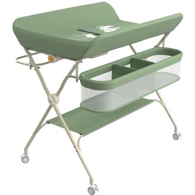 LANTUS Table à Langer Mobile pour Bébé, Pliable avec Hauteur Réglable sur 5 Niveaux Poubelle Panier de Rangement Etagère Roues Verrouillables, pour Chambre de Bébé,75 * 68 * 83-91cm (A) Vert - Publicité LANTUS Table à Langer Mobile pour Bébé, Pliable avec Hauteur Réglable sur 5 Niveaux Poubelle Panier de Rangement Etagère Roues Verrouillables, pour Chambre de Bébé,75 * 68 * 83-91cm (A) Vert - Publicité