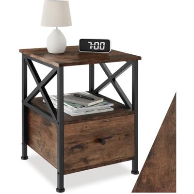 tectake ® Table de Chevet 40 x 41,5 x 55,5 cm, Table de Nuit à tiroir, Style Industriel, Chevet de lit, Petit Meuble de Rangement, Meuble Chambre, Décoration Chambre, Salon, Bureau, Bois foncé - Publicité tectake ® Table de Chevet 40 x 41,5 x 55,5 cm, Table de Nuit à tiroir, Style Industriel, Chevet de lit, Petit Meuble de Rangement, Meuble Chambre, Décoration Chambre, Salon, Bureau, Bois foncé - Publicité