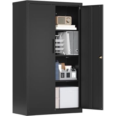 SONGMICS Caisson de Bureau, Verrouillable, 2 Portes, 80 x 40 x 140 cm Meuble de Rangement, en Acier, 3 Étagères Réglables, Noir Mat, Collection BEREND OMC020BD01 - Publicité SONGMICS Caisson de Bureau, Verrouillable, 2 Portes, 80 x 40 x 140 cm Meuble de Rangement, en Acier, 3 Étagères Réglables, Noir Mat, Collection BEREND OMC020BD01 - Publicité