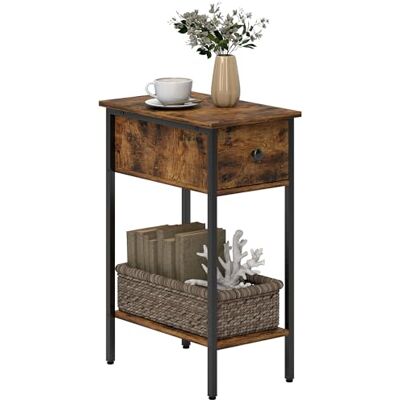 HOMCOM Table d'appoint étroite avec tiroir, étagère, Table de Chevet Industrielle pour Salon, Chambre à Coucher, 25 x 39,8 x 58,2 cm, Marron Rustique - Publicité HOMCOM Table d'appoint étroite avec tiroir, étagère, Table de Chevet Industrielle pour Salon, Chambre à Coucher, 25 x 39,8 x 58,2 cm, Marron Rustique - Publicité