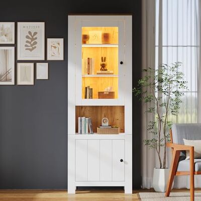 Merax Vitrine LED Blanche et Bois 70x40x188 cm, Meuble Vitrine avec 2 Portes et 6 Étagères Réglables, Armoire de Rangement en Verre Moderne avec Éclairage LED, Vitrine Salon Design Multifonction - Publicité Merax Vitrine LED Blanche et Bois 70x40x188 cm, Meuble Vitrine avec 2 Portes et 6 Étagères Réglables, Armoire de Rangement en Verre Moderne avec Éclairage LED, Vitrine Salon Design Multifonction - Publicité