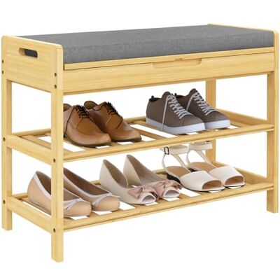 WOLTU Banc à Chaussures en Bambou, avec Siège Rembourré Rabattable, Étagère pour Chaussures à 2 Niveaux, pour Couloir, Chambre à Coucher, Salon, Blacon, 68x30x50cm - Publicité WOLTU Banc à Chaussures en Bambou, avec Siège Rembourré Rabattable, Étagère pour Chaussures à 2 Niveaux, pour Couloir, Chambre à Coucher, Salon, Blacon, 68x30x50cm - Publicité