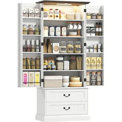 HOMCOM Buffet Haut Cuisine avec LED à capteur, Armoire de Cuisine, 2 Portes, 10 Porte-épices, 2 tiroirs et étagères réglables, Meuble de Rangement pour Salon, Salle à Manger, 76x39,5x183cm, Blanc - Publicité HOMCOM Buffet Haut Cuisine avec LED à capteur, Armoire de Cuisine, 2 Portes, 10 Porte-épices, 2 tiroirs et étagères réglables, Meuble de Rangement pour Salon, Salle à Manger, 76x39,5x183cm, Blanc - Publicité
