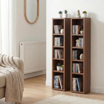 IDIMEX Etagères modulables Musique pour CD et DVD, Lot de 2 Meubles de Rangement en Colonne avec 10 Compartiments, en mélaminé Couleur Noyer - Publicité IDIMEX Etagères modulables Musique pour CD et DVD, Lot de 2 Meubles de Rangement en Colonne avec 10 Compartiments, en mélaminé Couleur Noyer - Publicité