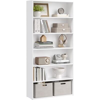 VASAGLE Bibliothèque, Étagère sur 6 Niveaux, Meuble de Rangement Ouvert, Étagère, 24 x 80 x 160,7 cm, pour Salon, Bureau, Salle à Manger, Blanc Nuage LBC412W01 - Publicité VASAGLE Bibliothèque, Étagère sur 6 Niveaux, Meuble de Rangement Ouvert, Étagère, 24 x 80 x 160,7 cm, pour Salon, Bureau, Salle à Manger, Blanc Nuage LBC412W01 - Publicité