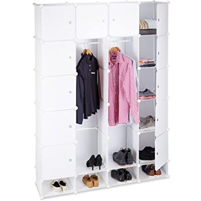 Relaxdays Étagère cubes rangement penderie armoire 18 compartiments plastique chaussures modulable, Blanc, 36.5 x 145 x 198 cm - Publicité Relaxdays Étagère cubes rangement penderie armoire 18 compartiments plastique chaussures modulable, Blanc, 36.5 x 145 x 198 cm - Publicité