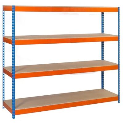 Simon Rack Étagères Charge Lourde 2000x2400x600 mm, 4 Niveaux en Bois, 400 kg par Niveau, Structure Acier, Bleu/Orange/Bois Simonforte - Publicité Simon Rack Étagères Charge Lourde 2000x2400x600 mm, 4 Niveaux en Bois, 400 kg par Niveau, Structure Acier, Bleu/Orange/Bois Simonforte - Publicité