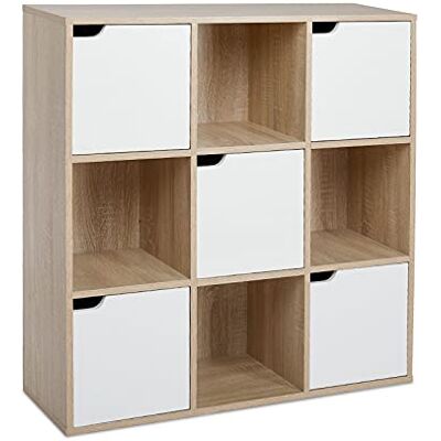 Meerveil Étagère de Rangement 9 Cubes Bibliothèque en Bois Armoire de Rangement, Inclus 4 Cubes Ouvertes et 5 Cubes avec Portes pour Salon Bureau Style Moderne, Chêne - Publicité Meerveil Étagère de Rangement 9 Cubes Bibliothèque en Bois Armoire de Rangement, Inclus 4 Cubes Ouvertes et 5 Cubes avec Portes pour Salon Bureau Style Moderne, Chêne - Publicité