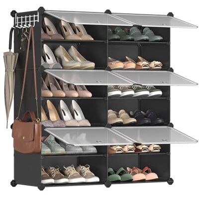 SONGMICS Étagère à Chaussures 6 Compartiments, Étagère de Rangement Modulable, Compartiment de 30 x 40 x 30 cm, avec Porte, Cadre en Acier, Panneaux en Plastique, Noir LPC033B01 - Publicité SONGMICS Étagère à Chaussures 6 Compartiments, Étagère de Rangement Modulable, Compartiment de 30 x 40 x 30 cm, avec Porte, Cadre en Acier, Panneaux en Plastique, Noir LPC033B01 - Publicité