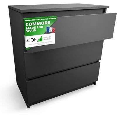 CDF Commode 3 Tiroirs Commode Chambre Noir Design Minimaliste Meuble de Rangement Spacieux pour Chambre Salon Bureau Spacieuse et Design Style Moderne Facile à Installer 40x70x75 cm - Publicité CDF Commode 3 Tiroirs Commode Chambre Noir Design Minimaliste Meuble de Rangement Spacieux pour Chambre Salon Bureau Spacieuse et Design Style Moderne Facile à Installer 40x70x75 cm - Publicité