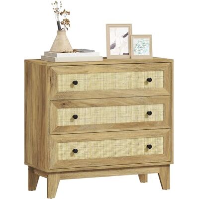 HOMCOM Commode 3 tiroirs Commode Chambre étroite avec façades en rotin et Pieds surélevés Commode pour Salon Bureau 80x35x76 cm Naturel - Publicité HOMCOM Commode 3 tiroirs Commode Chambre étroite avec façades en rotin et Pieds surélevés Commode pour Salon Bureau 80x35x76 cm Naturel - Publicité