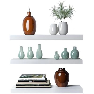 TOREOKO Étagère Murale Blanche Lot de 3, Étagères Murales Flottantes 41cm en Acier Inoxydable, Tablette Murale Design Invisible pour Cuisine Salon Chambre Salle de Bain, Charge 15kg par Étagère - Publicité TOREOKO Étagère Murale Blanche Lot de 3, Étagères Murales Flottantes 41cm en Acier Inoxydable, Tablette Murale Design Invisible pour Cuisine Salon Chambre Salle de Bain, Charge 15kg par Étagère - Publicité