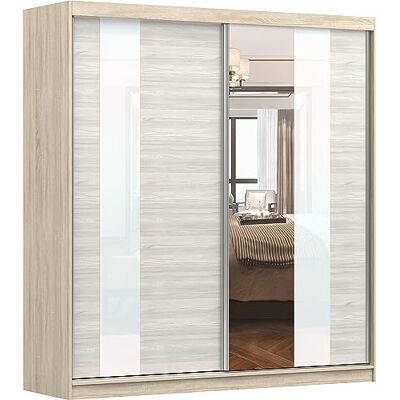 Fabryka Mebli Idźczak Armoire Multi 32 Avec Miroir, 2 Portes Coulissantes 203 x 218 x 61 cm, Moderne Pour Chambre et Salon Sonoma/Kathult - Publicité Fabryka Mebli Idźczak Armoire Multi 32 Avec Miroir, 2 Portes Coulissantes 203 x 218 x 61 cm, Moderne Pour Chambre et Salon Sonoma/Kathult - Publicité