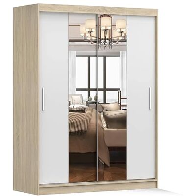 Fabryka Mebli Idźczak Armoire Vista 01 miroir, 2 portes coulissantes 150x200x61 cm, moderne chambre salon Sonoma/Blanc - Publicité Fabryka Mebli Idźczak Armoire Vista 01 miroir, 2 portes coulissantes 150x200x61 cm, moderne chambre salon Sonoma/Blanc - Publicité