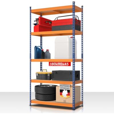 KARAT Étagères pour Charges Lourdes Étagères Enfichables avec 5 tablettes à Hauteur réglable – Rayonnages en métal Idéal pour Cave Garage Entrepôt Stockage, Rhino (Bleu-Orange, 180 x 90 x 45 cm (HxLxl)) - Publicité KARAT Étagères pour Charges Lourdes Étagères Enfichables avec 5 tablettes à Hauteur réglable – Rayonnages en métal Idéal pour Cave Garage Entrepôt Stockage, Rhino (Bleu-Orange, 180 x 90 x 45 cm (HxLxl)) - Publicité