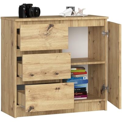 BDW Commode avec 3 Tiroirs et 1 Porte 80cm de Large, 77cm de Haut Meuble, Buffet, Multi-Usages, Meuble À Chaussures, Commode, Classeur Salon, Chambre, Couloir Chêne Artisan - Publicité BDW Commode avec 3 Tiroirs et 1 Porte 80cm de Large, 77cm de Haut Meuble, Buffet, Multi-Usages, Meuble À Chaussures, Commode, Classeur Salon, Chambre, Couloir Chêne Artisan - Publicité