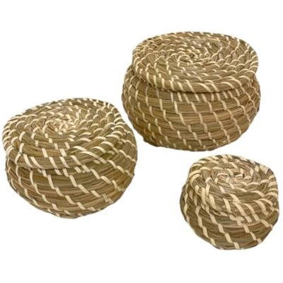 Ikea IKE-803.281.45 FRYKEN Lot de 3 paniers avec couvercle en jonc de mer - Publicité Ikea IKE-803.281.45 FRYKEN Lot de 3 paniers avec couvercle en jonc de mer - Publicité