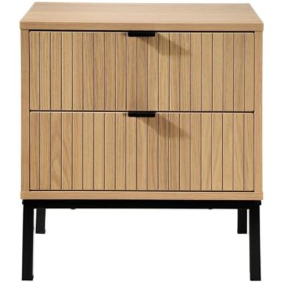Calicosy - Table De Chevet 2 Tiroirs Décor Bois Chêne Façade Rainurée Panneaux De Particules Finitions Métal Noir Style Industriel pour Chambre L 45 x P 29 x H 51 cm - Publicité Calicosy - Table De Chevet 2 Tiroirs Décor Bois Chêne Façade Rainurée Panneaux De Particules Finitions Métal Noir Style Industriel pour Chambre L 45 x P 29 x H 51 cm - Publicité