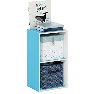 Furinno Pasir Étagère ouverte à 2 niveaux, Blanc/Bleu clair, 2-Tier Cube - Publicité Furinno Pasir Étagère ouverte à 2 niveaux, Blanc/Bleu clair, 2-Tier Cube - Publicité