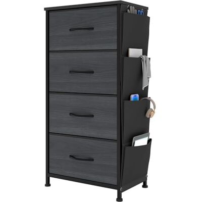 YITAHOME Commode, 4 Tiroirs en Tissu Commode Chambre Meuble de Rangement avec Poches latérales et Crochets,Cadre en Métal,pour Chambre à Coucher, Salon,Grain de Bois Noir - Publicité YITAHOME Commode, 4 Tiroirs en Tissu Commode Chambre Meuble de Rangement avec Poches latérales et Crochets,Cadre en Métal,pour Chambre à Coucher, Salon,Grain de Bois Noir - Publicité