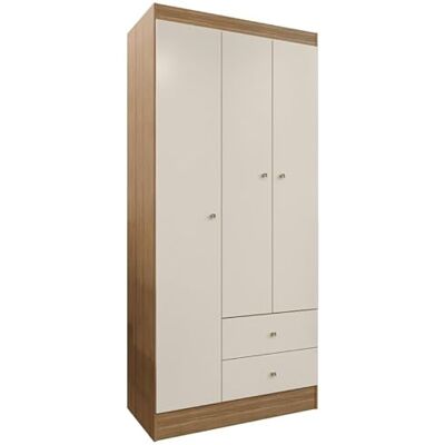 ACTUAL DIFFUSION Versa Armoire Penderie 3 Portes 2 Tiroirs 5 Niches Chêne Blanc Écru L 81.2 H 182.4 P 46.3 cm - Publicité ACTUAL DIFFUSION Versa Armoire Penderie 3 Portes 2 Tiroirs 5 Niches Chêne Blanc Écru L 81.2 H 182.4 P 46.3 cm - Publicité