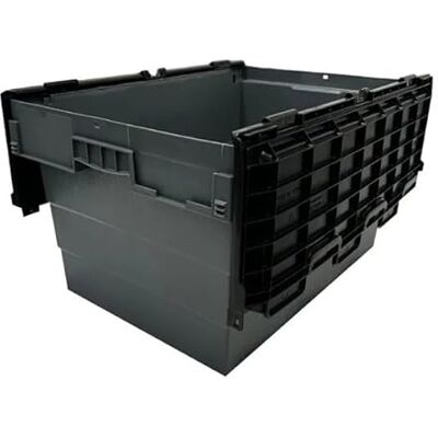 Vogue Caisse de transport en plastique avec couvercle attaché 600 x 400 x 320 mm - Publicité Vogue Caisse de transport en plastique avec couvercle attaché 600 x 400 x 320 mm - Publicité