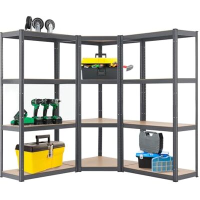 Juskys système de 3 étagères Easy 1 étagère d'angle et 2 étagères de Stockage 12 Planches en Bois MDF 960 kg Étagère pour Charges Lourdes étagère emboîtable Gris - Publicité Juskys système de 3 étagères Easy 1 étagère d'angle et 2 étagères de Stockage 12 Planches en Bois MDF 960 kg Étagère pour Charges Lourdes étagère emboîtable Gris - Publicité