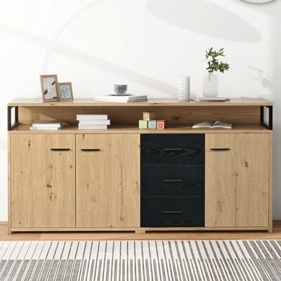 BTM Buffet de Salon, Meuble de Rangemenmt avec 3 Portes et 3 Tiroirs, Buffet en Bois, pour Chambre à Coucher & Salon & Bureau, Poignée en Métal Plaque Haute 150x35x76cm, Noir et Bois - Publicité BTM Buffet de Salon, Meuble de Rangemenmt avec 3 Portes et 3 Tiroirs, Buffet en Bois, pour Chambre à Coucher & Salon & Bureau, Poignée en Métal Plaque Haute 150x35x76cm, Noir et Bois - Publicité