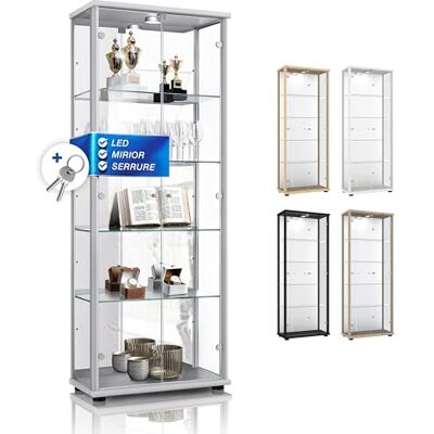 K-Möbel Meuble Vitrine Salle a Manger 2-Portes (176x67x33cm) Fabriqué en Allemagne Armoires vitrées de présentation Argent/Alu avec 4 étagères en Verre réglables, Miroir, Serrure & LED Verre - Publicité K-Möbel Meuble Vitrine Salle a Manger 2-Portes (176x67x33cm) Fabriqué en Allemagne Armoires vitrées de présentation Argent/Alu avec 4 étagères en Verre réglables, Miroir, Serrure & LED Verre - Publicité