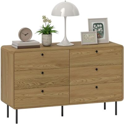 HOMCOM Commode 6 tiroirs, Meuble de Rangement étroit avec Pieds en Acier, Coins arrondis et poignées en Bois, Style Moderne, Commode pour Chambre à Coucher, Salon, Couloir, 120 x 40 x 75 cm, chêne - Publicité HOMCOM Commode 6 tiroirs, Meuble de Rangement étroit avec Pieds en Acier, Coins arrondis et poignées en Bois, Style Moderne, Commode pour Chambre à Coucher, Salon, Couloir, 120 x 40 x 75 cm, chêne - Publicité