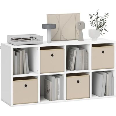 HOMCOM Étagère à 8 cubes, bibliothèque, étagère pour livres avec 4 tiroirs en tissu, horizontale ou verticale, pour salon, chambre, étude, 105,9 x 30 x 53,7 cm, blanc et beige - Publicité HOMCOM Étagère à 8 cubes, bibliothèque, étagère pour livres avec 4 tiroirs en tissu, horizontale ou verticale, pour salon, chambre, étude, 105,9 x 30 x 53,7 cm, blanc et beige - Publicité