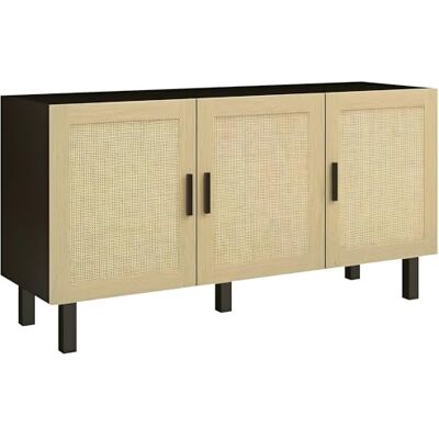 HOMCOM Meuble de rangement buffet rotin avec placard à portes effet cannage, étagères réglables, style bohème, armoire de rangement pour salon, cuisine, chambre, 136 x 41 x 70 cm, noir et bois naturel - Publicité HOMCOM Meuble de rangement buffet rotin avec placard à portes effet cannage, étagères réglables, style bohème, armoire de rangement pour salon, cuisine, chambre, 136 x 41 x 70 cm, noir et bois naturel - Publicité