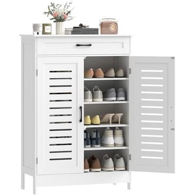HOMCOM Meuble à Chaussures 20 Paires, Armoire à Chaussures avec 2 Portes persiennes, tiroir et étagères réglables, pour Couloir et entrée, 78 x 37 x 115,8 cm, Blanc - Publicité HOMCOM Meuble à Chaussures 20 Paires, Armoire à Chaussures avec 2 Portes persiennes, tiroir et étagères réglables, pour Couloir et entrée, 78 x 37 x 115,8 cm, Blanc - Publicité
