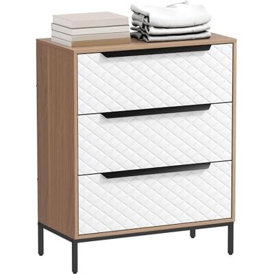 HOMCOM Commode en Tissu avec 3 tiroirs, Commode de Chambre à Coucher, façades à Motifs de Diamants, Commode pour Salon, Bureau, Dressing, Naturel et Blanc - Publicité HOMCOM Commode en Tissu avec 3 tiroirs, Commode de Chambre à Coucher, façades à Motifs de Diamants, Commode pour Salon, Bureau, Dressing, Naturel et Blanc - Publicité