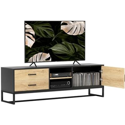 HOMCOM Meuble TV Meuble télé Bois Banc TV pour téléviseur jusqu'à 60 Pouces avec Placard, Compartiments Ouverts, 2 tiroirs, étagère réglable et Passe-câbles pour Salon Chambre à Coucher, Bois Naturel - Publicité HOMCOM Meuble TV Meuble télé Bois Banc TV pour téléviseur jusqu'à 60 Pouces avec Placard, Compartiments Ouverts, 2 tiroirs, étagère réglable et Passe-câbles pour Salon Chambre à Coucher, Bois Naturel - Publicité