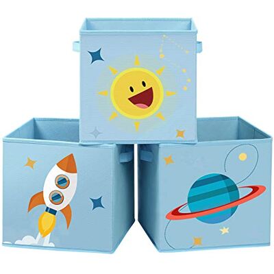 SONGMICS Boîtes de Rangement, Lot de 3, Organisateurs Jouets, Cubes Pliables avec Poignées, pour Chambre d'Enfant, Salle de Jeux, 30 x 30 x 30 cm, Thème de l'Espace, Bleu RFB001B03 - Publicité SONGMICS Boîtes de Rangement, Lot de 3, Organisateurs Jouets, Cubes Pliables avec Poignées, pour Chambre d'Enfant, Salle de Jeux, 30 x 30 x 30 cm, Thème de l'Espace, Bleu RFB001B03 - Publicité