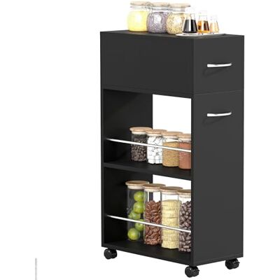 HOMCOM Chariot de Cuisine desserte sur roulettes avec 1 tiroir et 2 étagères Ouvertes pour Salle à Manger Salon Salle de Bain 25 x 50 x 85 cm, en Bois, Noir - Publicité HOMCOM Chariot de Cuisine desserte sur roulettes avec 1 tiroir et 2 étagères Ouvertes pour Salle à Manger Salon Salle de Bain 25 x 50 x 85 cm, en Bois, Noir - Publicité